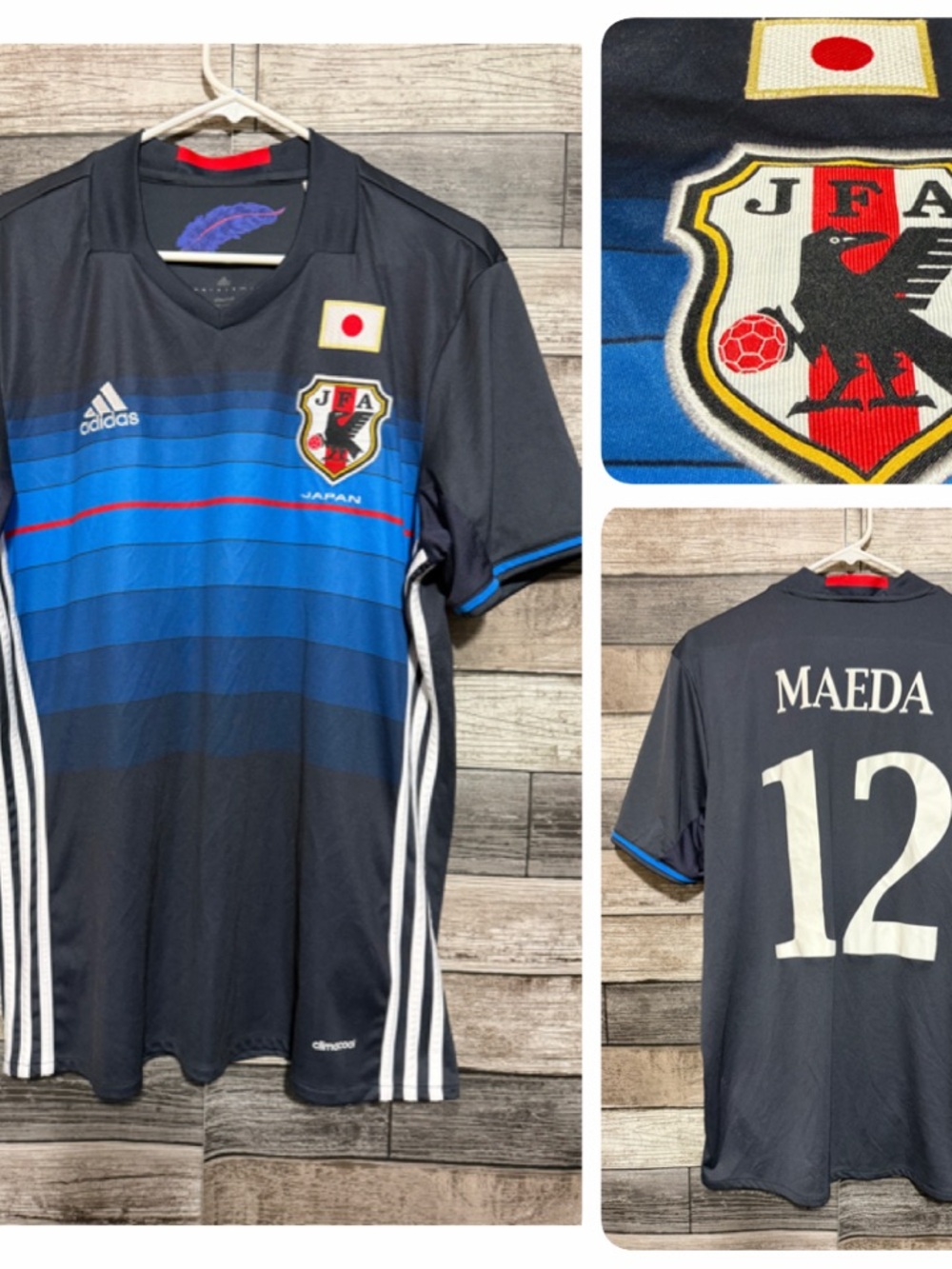 Adidas 2016-17 Japan National Team Soccer Jersey Men’s L/XL Blue Maeda #12 READ